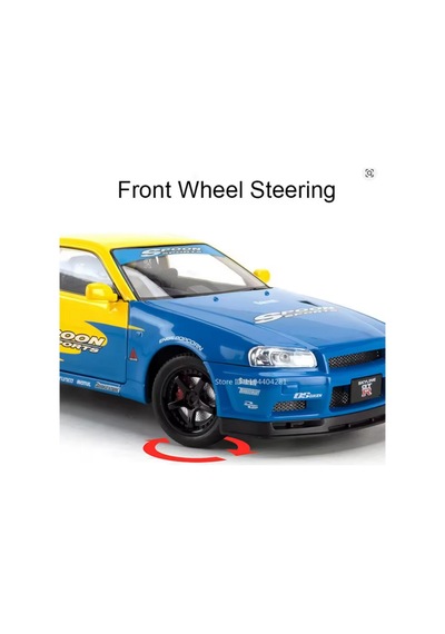 Nissan Skyline Gtr R34 Modifiyeli 1:24 Diecast Metal Model Araba Koleksiyon Sesli Işıklı Sarı Mavi