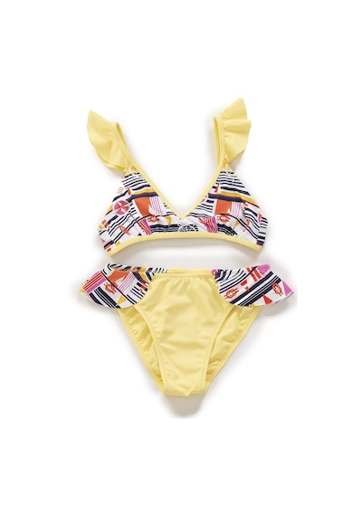 Endeep Kız Çocuk Desenli Volanlı Açık Sarı Bikini Takımı Açık Sarı