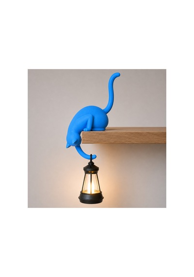 Modern & Şık - Minimalist Kedi Tasarımlı Dekoratif Raf Lambası Gece Lambası Açık 95794973
