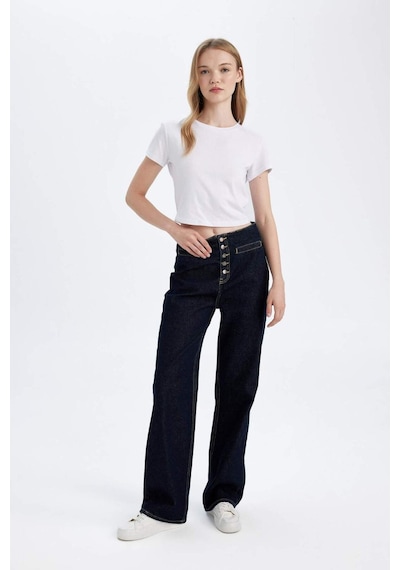 Defacto 90's Wide Leg Yüksek Bel Uzun Jean Pantolon D5830AX24WNNM34 Mavi