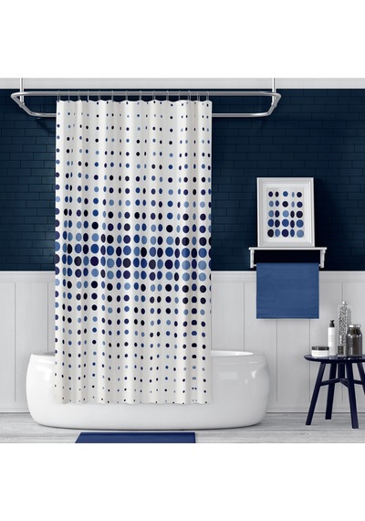 Banyo Duş Perdesi 4961 Mavi 110x200 Perde Borusu Askı Aparatı 90x130 Hediyeli Çok Renkli