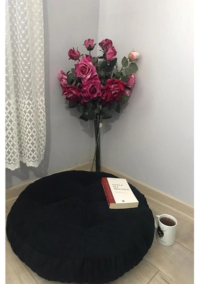 Makrome Salıncak Yer Minder Puf 70x70 Siyah