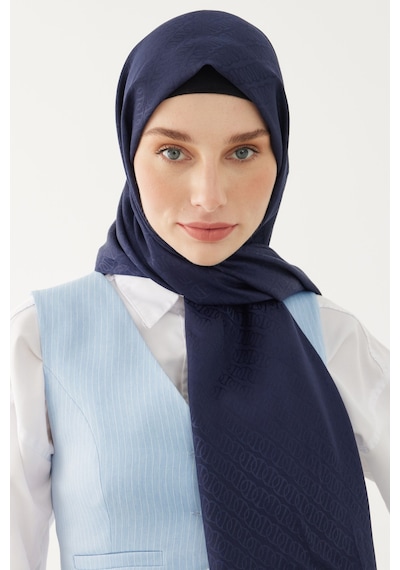 Mirsoy Scarf Halka Desen Parlak Jakar Şal - Lacivert Lacivert