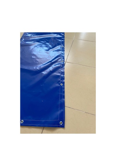 Mavi Balkon Brandası - 650 Gr Pvc Polyester - Kuşgözlü Ve Kolon Takviyeli Balkon Demiri Brandası Mavi