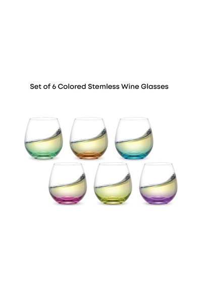 Hue Stemless Şarap Kadehi Seti. Büyük, 15 Oz, Sapsız, 6'li Set Beyaz Şarap, Kırmızı Şarap, Su, Köksüz Margari Diğer