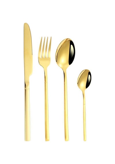 24 Parça 6 Kişilik Gold Çelik Yemek Kaşık Çatal Bıçak Set Cin739srx Altın