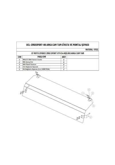 Moto Üçel Cfmoto Z Force 950 Utv 4 Kişilik Uyumlu Arka Cam