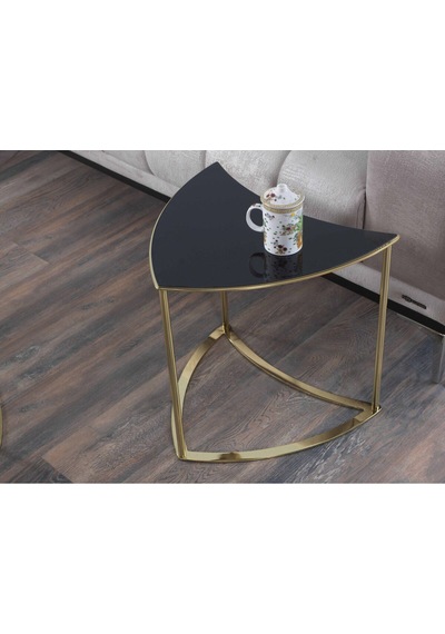 Premium Modern Yuvarlak Sehpa 6 Lı Takım 100 48cm Cam Altın Ayaklı