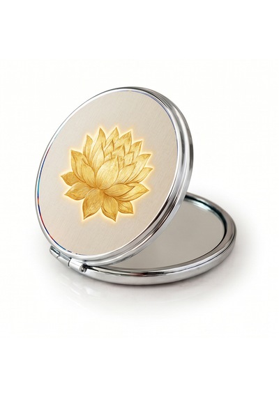 Makyaj Aynası Minimal Altın Lotus Çiçeği Cep Aynası El Aynası Kişiye Özel Hazırlanabilir Çift Taraflı Yuvarlak Çanta Aynası Çok Renkli