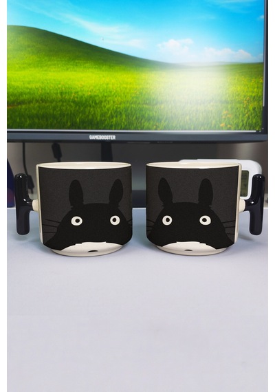 Totoro Anime Baskılı Seramik Lüks Kupa 1 Adet T Şeklinde Özel Siyah Kulp Dalga Kulp V1t Çok Renkli