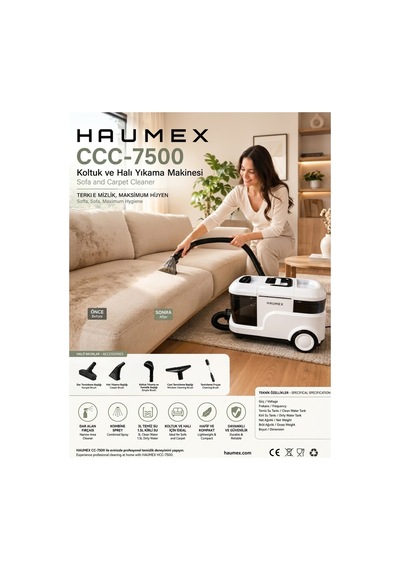Hcc-7500 Ekstra Pencere Temizleme Aparatlı Koltuk Halı Yıkama Ve Leke Çıkartma Makinesi Gücü 18 Kpa