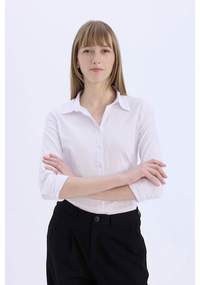 Defacto Regular Fit Basic Düz Bengalin Beyaz Kadın Gömlek I5278az/wt36 Beyaz