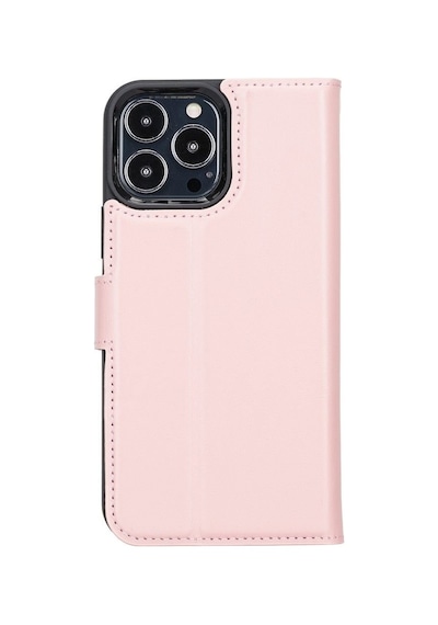 Apple Uyumlu  iPhone 13 Pro Max Deri Cüzdanlı Kılıf Nu2 Pembe