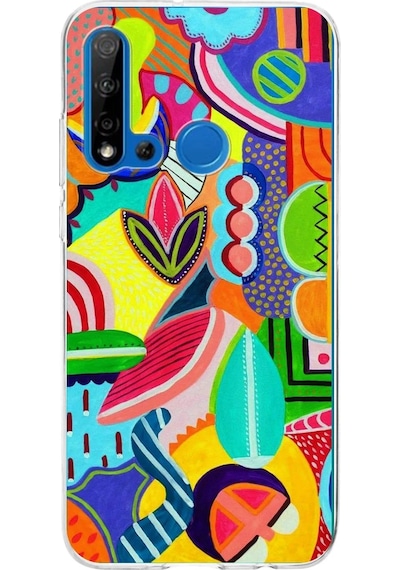 Huawei P20 Lite 2019 İle Uyumlu 1mm Slim Fit Retro Renkler 6 Baskılı Şeffaf Kılıf Şeffaf
