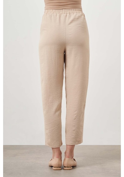 Mizalle Beli Lastikli Garni Bej Pantolon Bej