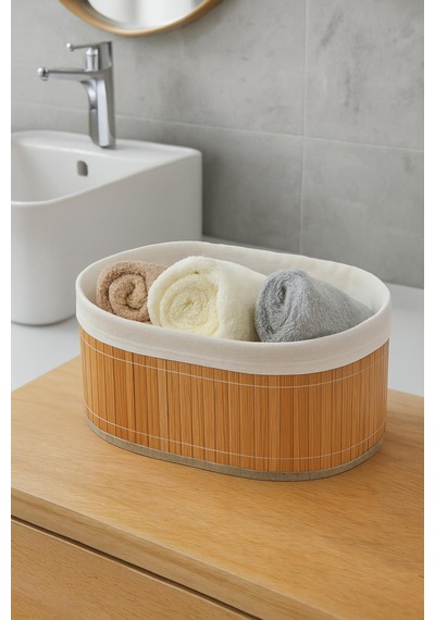 3 Lü Bambu Sepet Seti - Doğal Katlanabilir,dekoratif Organizer - Banyo Ve Ev Düzeni Bambu