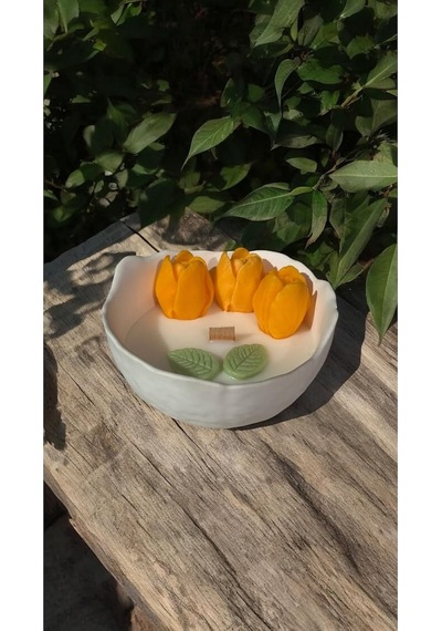 Taş Kasede Lale Mum%100 Soya Kokulu Diğer