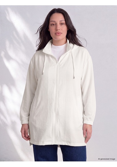 Lcw Curve Ekru Büyük Beden Kapüşonlu Kadın Sweatshirt Tunik