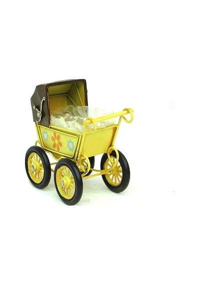 Peanelife Dekoratif Metal Bebek Arabası Biblo Vintage Hediyelik