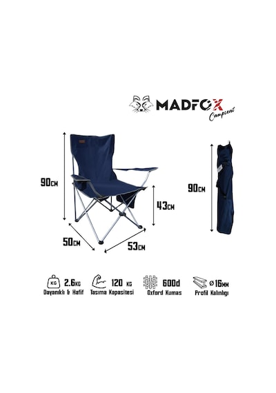 Madfox Campseat X90 Katlanır Kamp Sandalyesi Taşıma Çantalı Navy Blue