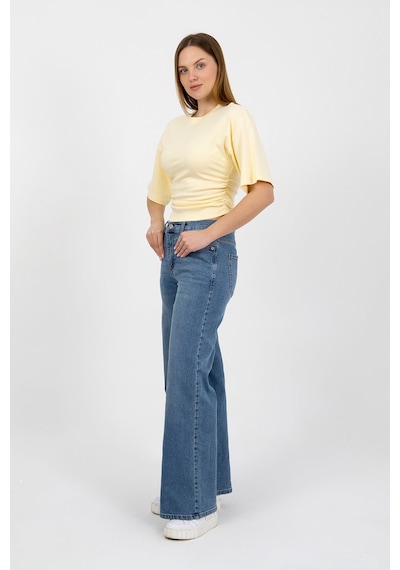 Hdm Kadın Sarı Yanları Büzgülü Kısa Kol T-shirt - H6085