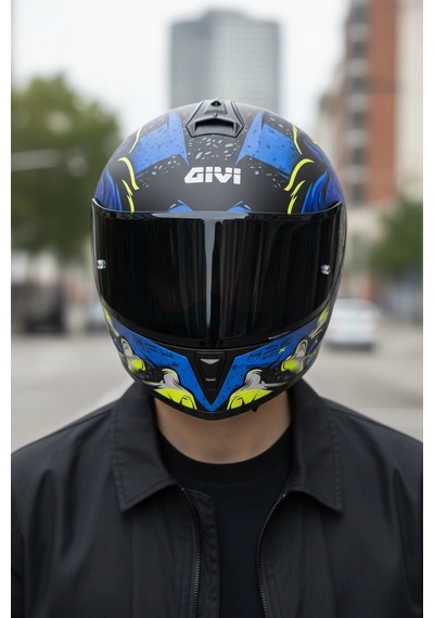Gıvı 50.x Wıld Mat Mavi / 1 Renkli 1 Şeffaf Vizörlü Motosiklet Kask Siyah Vizör + Şeffaf