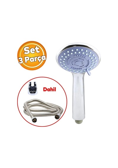 Duş Başlığı Tek Fonksiyonlu 3'lü Set Metalik Krom Kaplama Diğer