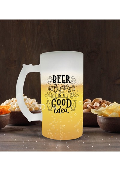 Bk Gift Beer Always Is A Good Idea Tasarımlı Buzlu Cam Bira Bardağı