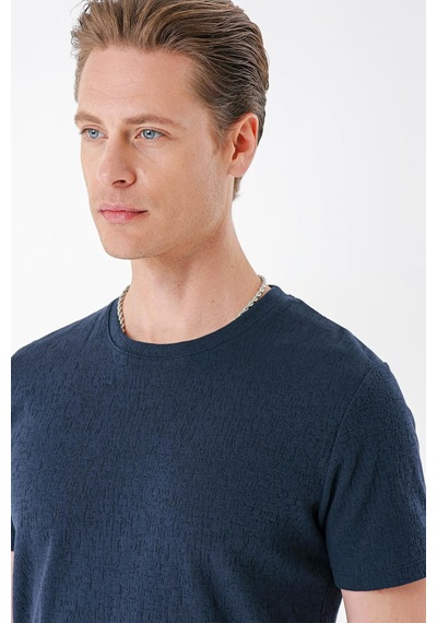 Efor Slim Fit Bisiklet Yaka Sıva Dokuma Pamuklu Lacivert Tişört Ts 882 Lacivert