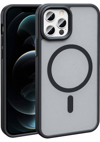 Goocamp Apple Uyumlu iPhone 12 Pro Kılıf Magsafe Şarj Özellikli Mat Arka Yüzey Sio Kapak - Koyu M Koyu Mor