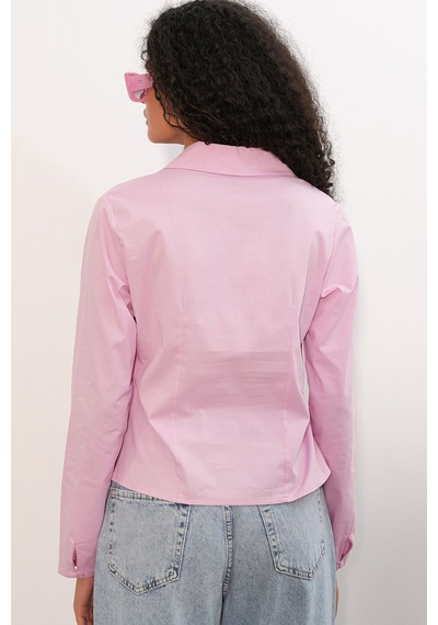 Hiccup Bdart Fitted Poplin Düğmeli Kısa Gömlek Allık Pembe