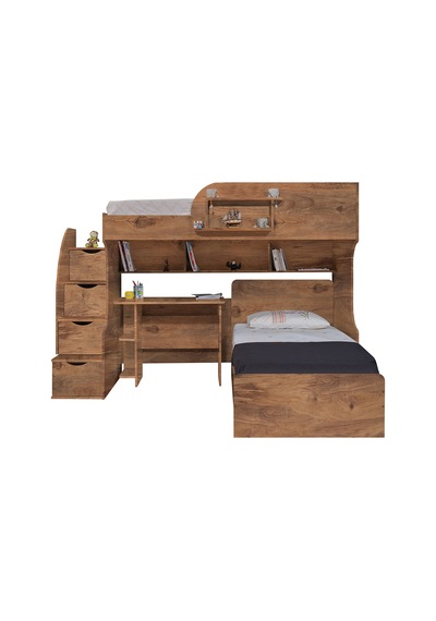 Ranza, Aura Ranza Karyola Masa 3 Kapaklı Dolap + 2 Comfort Yatak Koyu Ceviz 90 X 190 CM Ranza, Aura Ranza Karyola Masa 3 Kapaklı Dolap + 2 Comfort Yatak Koyu Ceviz 90 X 190 CM