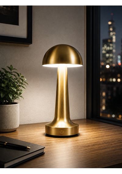 Gold Şarjlı Masa Lambası 3 Renk Işık Dokunmatik Dimmerli Kablosuz Led Masa Gece Lambası 1500 Mah Antik - Bronz