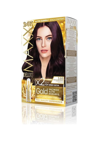 Serisi 24k Altın Parçacıklı Serum İle 1 Kutu 2 X 50 Ml Ve Geliştiriciler Saç Boyası Patlıcan Moru 3.66