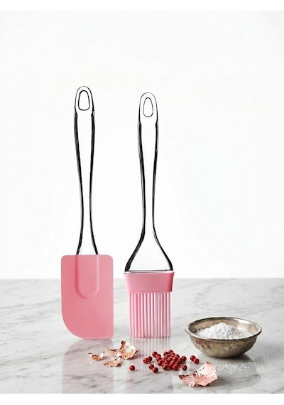 Silikon Yumurta Fırçası Ve Spatula Damla Saplı Silikon Hamur Spatula Yağ Fırçası Pembe Spatula Fırça