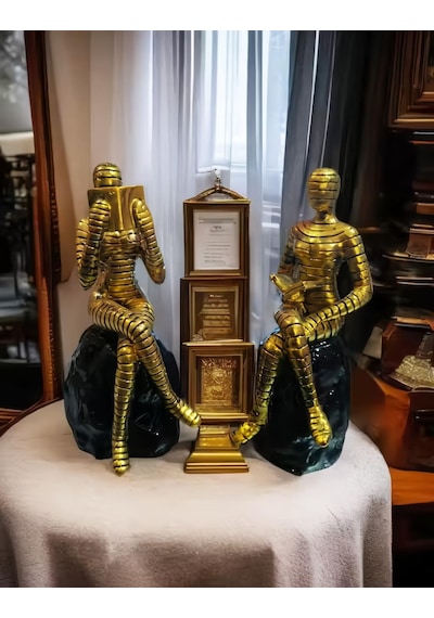 Modern Soyut Kitap Okuyan 2 Li Biblo Seti Dekoratif Heykel Ev Ofis Kitaplık Hediyesi 15 Cm