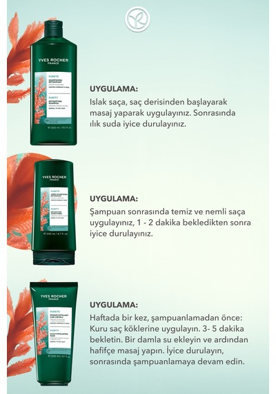 Yves Rocher Arındıcı Orjinal Boy Saç Seti- Şampuan 300 Ml & Saç Kremi 200 Ml & Peeling Ve Maske 200 Ml