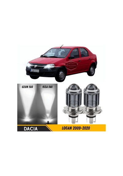 Dacia Logan 2009-2020 Uyumlu Mercekli Far Ampulü Led Xenon Beyaz Renk Far Şimşek Etkili Csp Led Lamba Uzun Kısa 2 Adet Takım