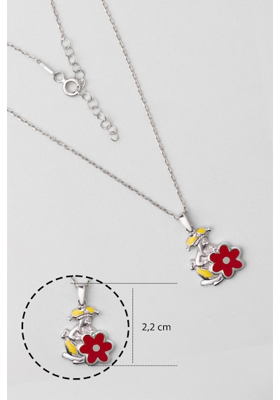 Kırmızı Çiçek 18 Ayar Beyaz Altın Kaplama 33 Cm Gümüş Çocuk Kolye Rodyum