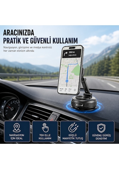 Vakumlu Manyetik Araç Telefon Tutucu 360 Dönebilen Katlanabilir Torpido Üstü Telefon Standı Güçlü Mıknatıslı Sabitleme Diğer