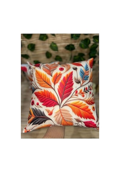 Tr 3d Dijital Baskı Sonbahar Yaprakları Temalı Kırlent Kılıfı, 43x43 Cm, Çok Renkli, 2'li Set Genel