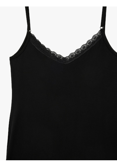 Koton V Yaka Kolsuz Dantel Detaylı Viskon Askılı Pijama Üstü Siyah 6slk60004mk Siyah