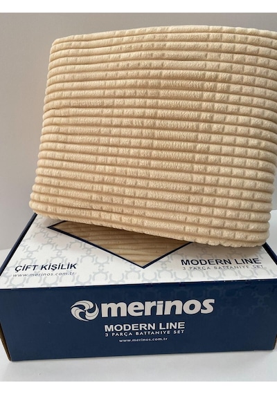 Merinos Modern Line 2 Parça Battaniye Seti - Bej