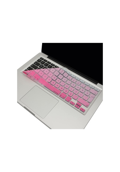 Macbook Silikon Klavye Kaplama Koruyucu Kılıf Macbook Air Pro Eski Usb Li Model 2008/2017 Uyumlu Türkçe Q Renkli Baskı Silikon Pembe