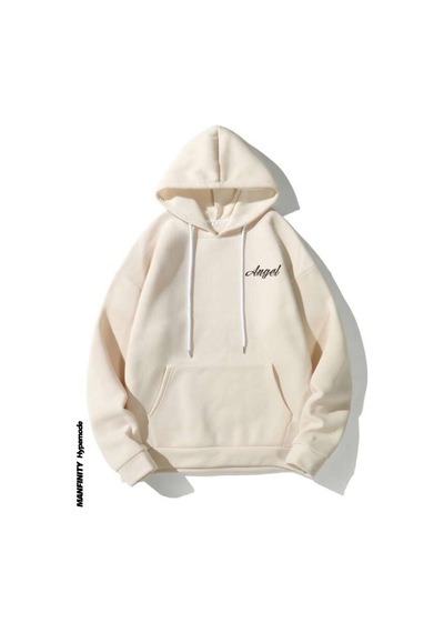 Altamira Unisex Bej Sırt Angel Baskı Kapüşonlu Sweatshirt 001