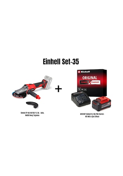 Einhell Set-35 Einhell Tp-ag 18/125 F Li Bl - Solo, Akülü Avuç Taşlama+einhell 5,2 Ah Pxc Starter-kit Akü & Şarj Cihazı