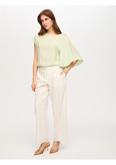 Faik Sönmez Wide Leg Fit Brode Nakış Detaylı Pantolon S26pnt009 Us26pnt00973 Ekru