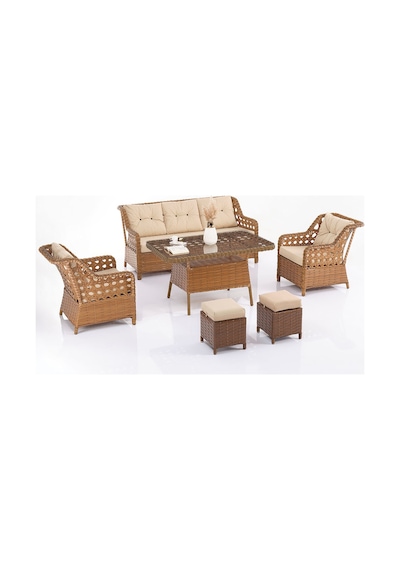 Evdemo Eren Rattan Puflu Bahçe Balkon Takımı 3+1+1 Kahverengi Evdemo Eren Rattan Puflu Bahçe Balkon Takımı 3+1+1 Kahverengi