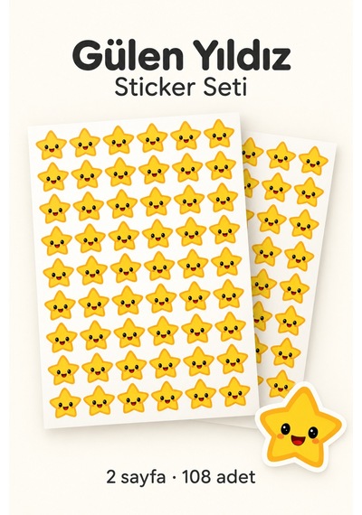 Gülen Yıldız Sticker Seti 108 Adet 2 Sayfa Öğrenci Ödüllendirme, Ödev Takibi Ve Defter Süsleme Çok Renkli