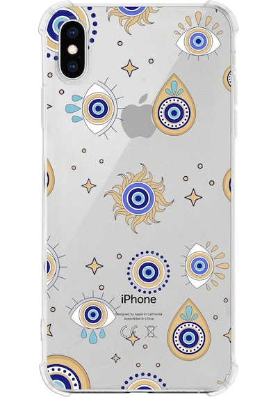 Prinrify Apple Uyumlu iPhone Xs Nazar Boncuğu 5 Baskılı Şeffaf Köşe Korumalı Antişok Kılıf